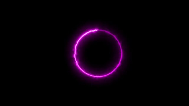 Vibrant magenta neon circle ring glowing with electric energy on solid black background