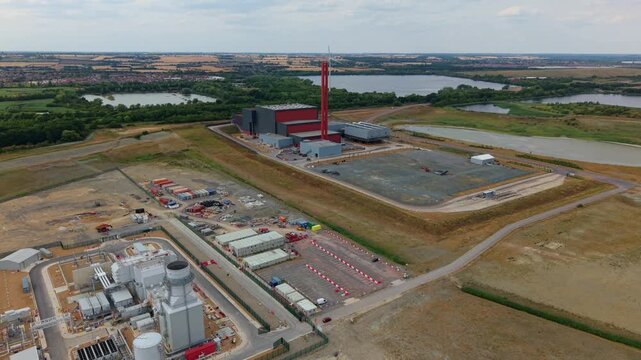 Aerial View of Co-Located Waste to Energy Recovery Facility and Gas Turbine Peaking Power Plant Near Bedford UK