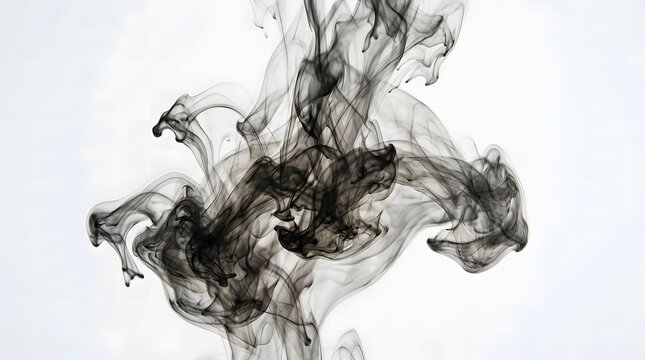 Black and gray ink clouds swirling in water, abstract liquid smoke background texture.