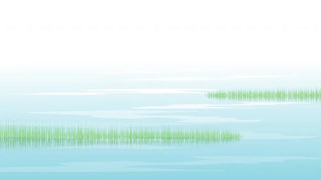 水辺の草。湖の四季のイラスト動画。