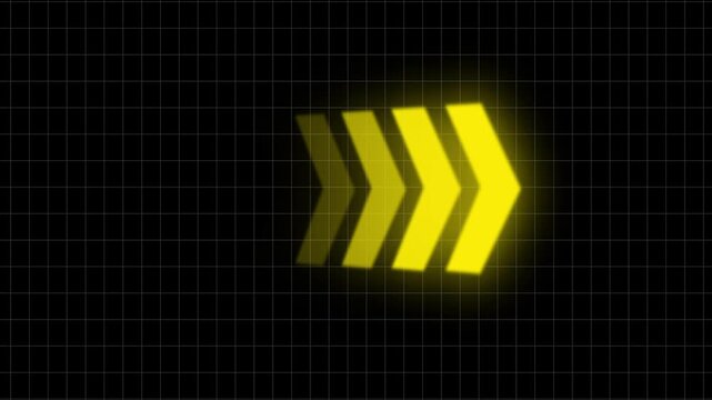 Arrows shining in bright yellow against a dark gridded surface indicating warning and system alerts.