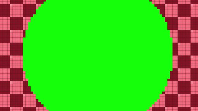 グリッド線が表示されたドット風の赤色市松模様のトランジション／A red pixel-style checkered transition with visible grid lines