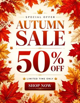 autumn sale text poster design for social media