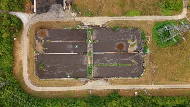 Top Down View of Activated Sludge and Aeration Basin at Water Treatment Facility