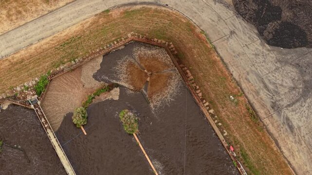 Top Down View of Activated Sludge and Aeration Basin at Water Treatment Facility