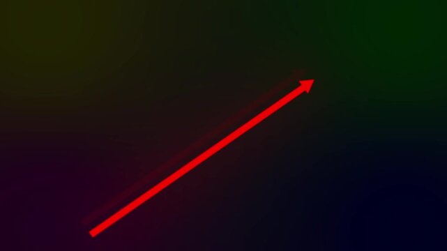 Red arrow aims diagonally upward toward the corner against a smooth dark background, emphasizing positive growth metrics, strategic targets, and corporate achievement milestones.