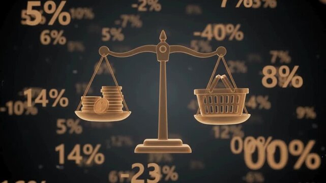 Conceptual representation of financial balance between rising cost of living expenses and currency valuation in a fluctuating global market