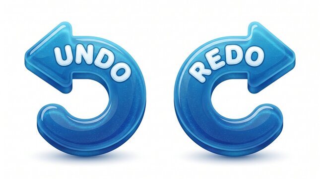 Blue gummy undo and redo curved arrows UI icons vector illustration