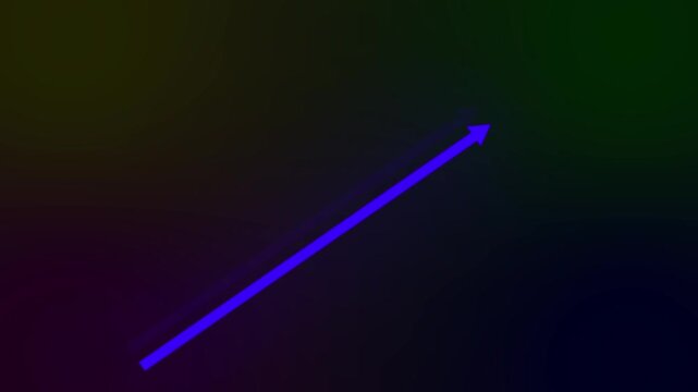 Neon blue arrow points diagonally upward across a dark abstract gradient background, representing forward progress, direction guidance, business expansion, and successful navigation strategies.