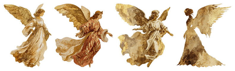 Naklejka premium PNG Vintage angelic figures illustration, element set on transparent background