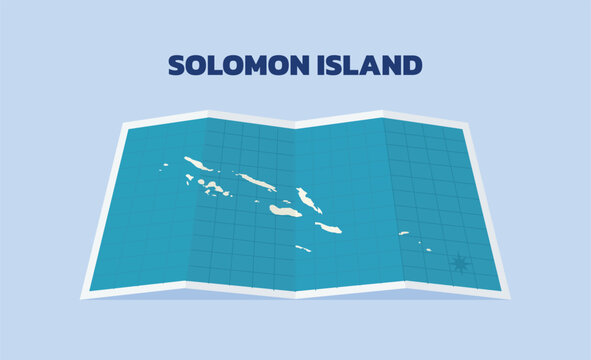Solomon Islands Folded Paper Map with Country Silhouette for Travel Navigation and Geographic Location Illustration