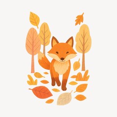 Naklejka premium Whimsical fox amidst autumn leaves.