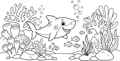 Fototapeta premium A delightful coloring page featuring a playful kitten exploring a lush garden filled with beautiful flowers and interesting rocks
