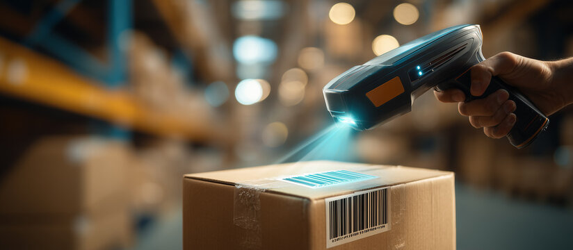 handled barcode scanner reading a shipping label