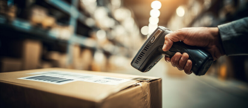 handled barcode scanner reading a shipping label