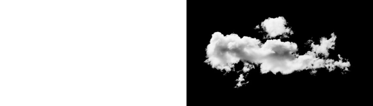 Realistic isolated cloud overlay presented on black background with ready to use transparent PNG version, ideal for photo editing, compositing, digital design and atmospheric effects.