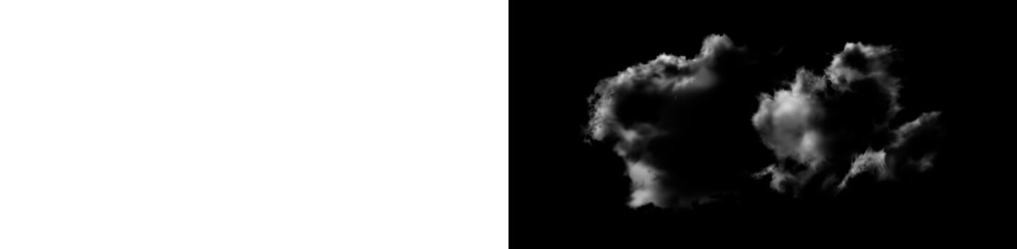 Realistic isolated cloud overlay presented on black background with ready to use transparent PNG version, ideal for photo editing, compositing, digital design and atmospheric effects.