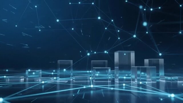 Digital data graph with glowing blockchain network and modern finance technology background