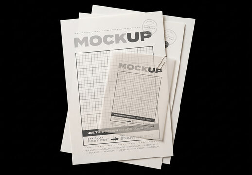 Paper Sheets Stacks Clipped with Trace Paper on Top