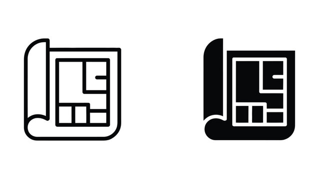 Construction Plan Icon Set, Architectural Outline Artwork Collection
