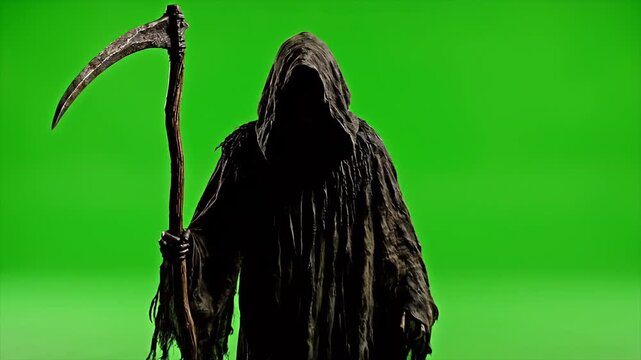 Grim Reaper Holding Scythe on Green Screen