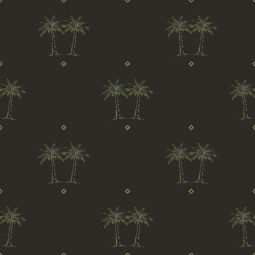 Diriyah Inspired Series: mirrored date palm pairs seamless pattern in Diriyah night