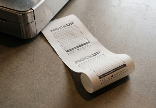 Rolled Receipt Ticket on Countertop Mockup