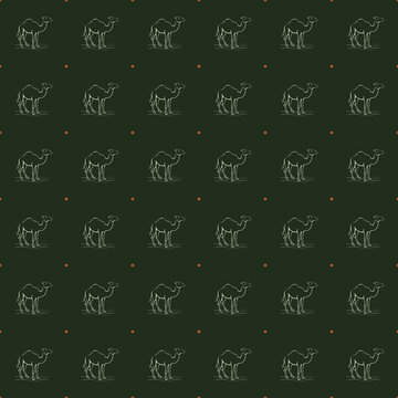 Diriyah Inspired Series: small camel motif seamless pattern in palm frond green
