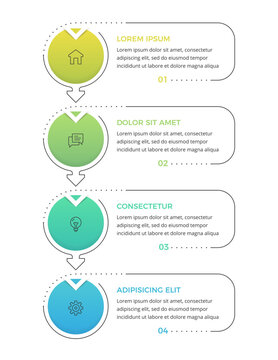 Vertical process flow infographic template featuring four numbered elements connected by arrows
