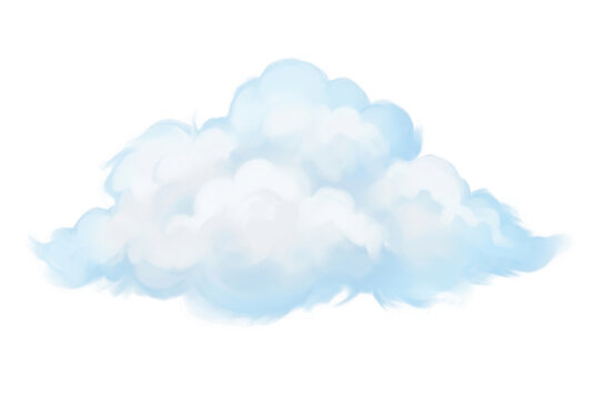 Una singola nuvola bianca soffice e realistica isolata su sfondo bianco, perfetta per design grafici, illustrazioni digitali e composizioni creative sul tema del meteo e del cielo.