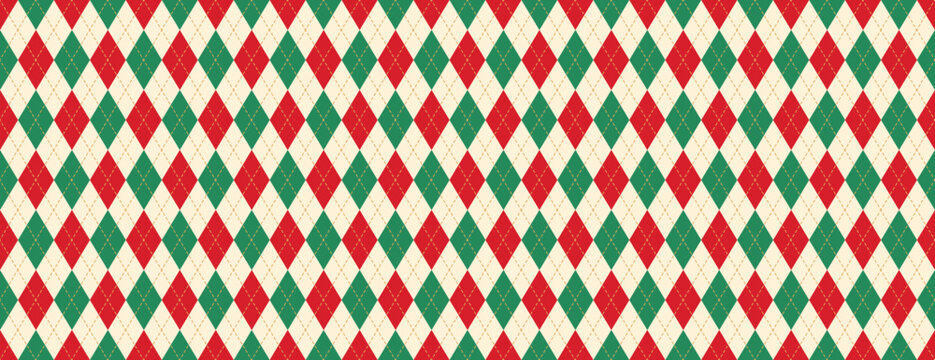 Pattern plaid argyle and diamond circus background with red carnival lozenge. Xmas clown winter and texture paper check with wallpaper seamless green. Holiday pattern rhombus and harlequin.	
