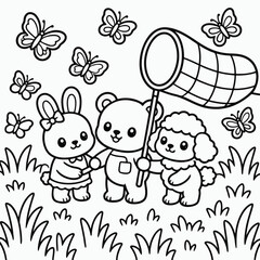 Fototapeta premium Kawaii Animals with butterflies 