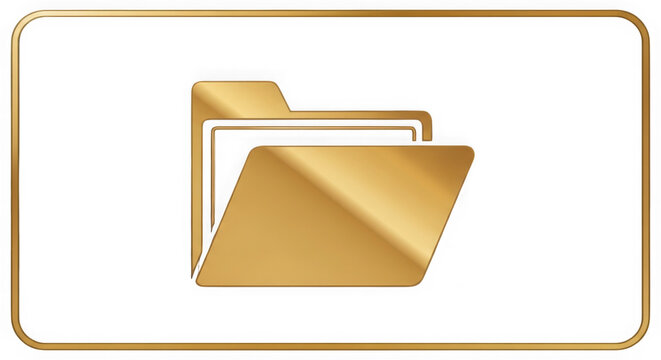 Golden file folder icon for business and computer document storage isolated on transparent background