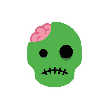 Green zombie head icon for spooky halloween celebration, flat vector graphic on white.