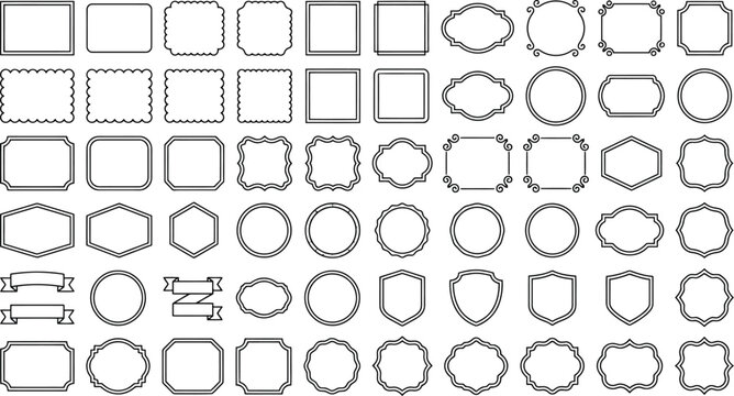 Vintage decorative frames and labels set, 60 ornate border vector elements, antique outline badge collection for logo design