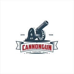 Fototapeta premium Vintage Emblem Style Cannon Gun Artillery Military Weapon Logo Design Illustration