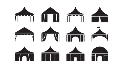 Fototapeta premium Traditional architectural roof and pavilion silhouette collection for cultural and decorative design concepts