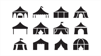 Fototapeta premium Black architectural canopy and roof icons featuring domed, pointed and traditional ornamental designs