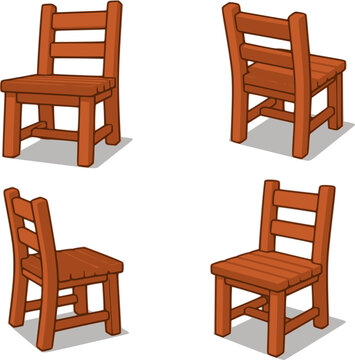 Set of cartoon wooden chairs. Illustration of a cartoon funny wooden kitchen or garden chairs for creation of home interior scenes. Transparent EPS version.