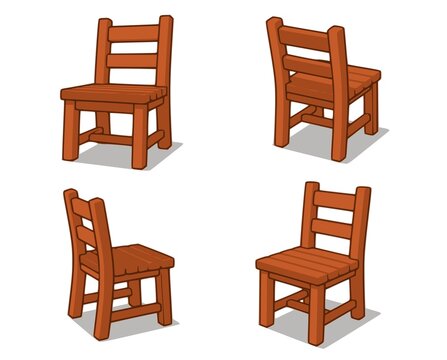 Set of cartoon wooden chairs. Illustration of a cartoon funny wooden kitchen or garden chairs for creation of home interior scenes. JPEG version.