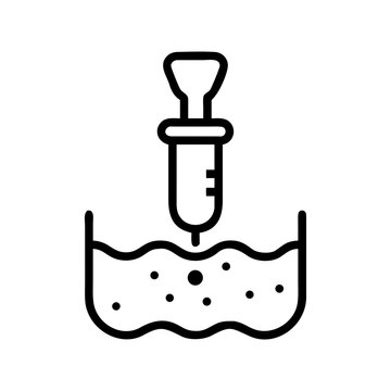 Soil sampling and laboratory research line icon for ground analysis.