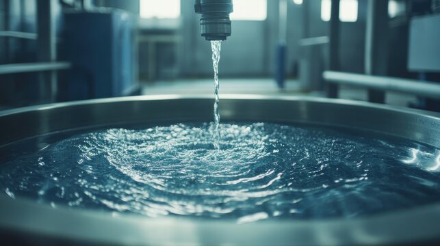 Clear Water Pouring Into A Circular Stainless Steel Basin