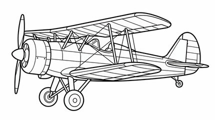 Vintage biplane illustration, outline graphic element, isolated on white background, perfect for aviation themes. © Rajes Alva