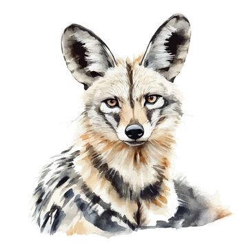 Aardwolf, drawing watercolor, vector isolated on a white background.