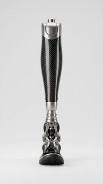 Premium bionic leg prosthetic isolated for advanced medical technology advertising.