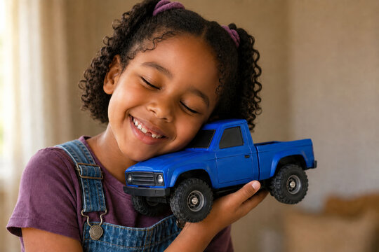 Happy Girl Cuddling a Toy Truck and Breaking Gender Stereotypes Through Free Play