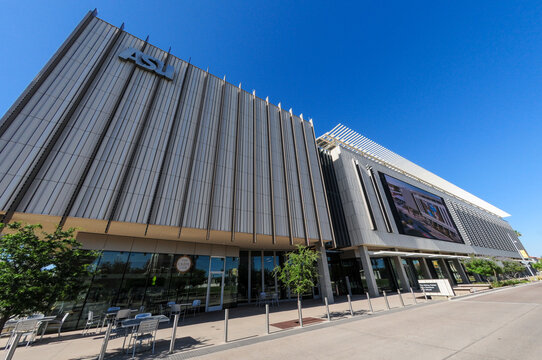 The Sidney Poitier New American Film School building at Arizona State University, illustrating film education, higher education, media studies, and modern campus architecture