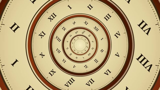 Infinite Vintage Clock Time Tunnel Loop Roman Numerals Abstract Hypnotic Background