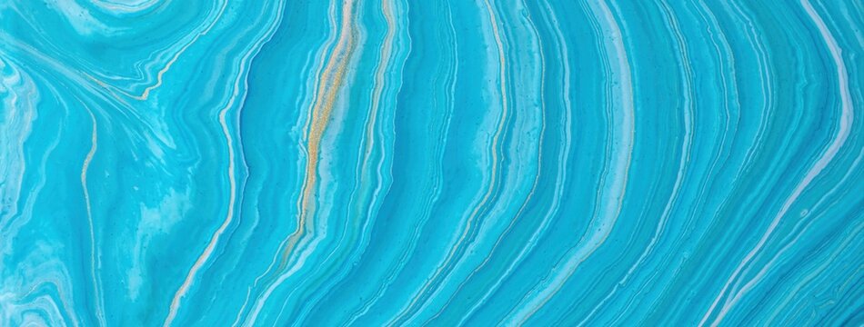 Light turquoise abstract fluid art background with aqua liquid marble texture effect in acrylic pour painting style
