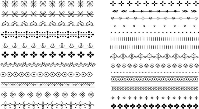 Collection of black hand-drawn decorative borders and dividers on a white background 
